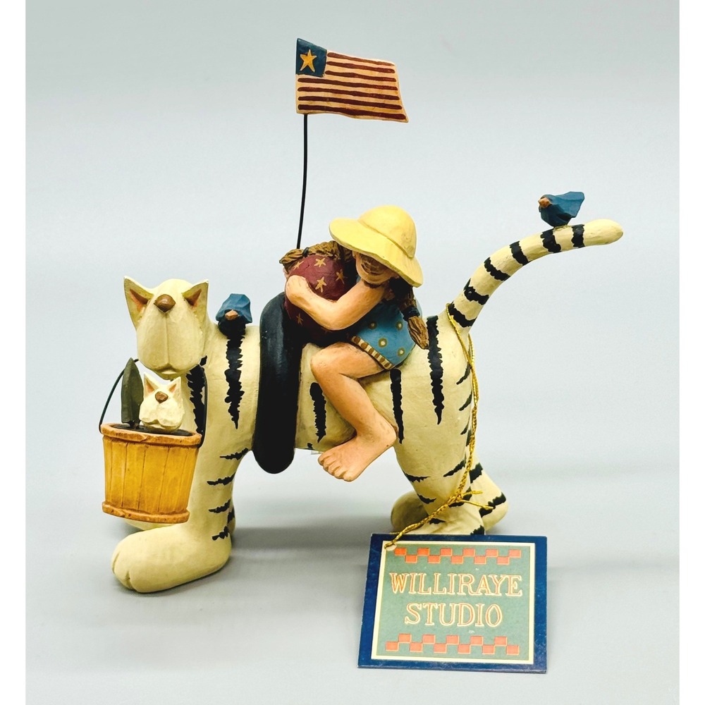 Williraye Studios Beach Buddies WW1337 Lady On Cat With Flag Figurine